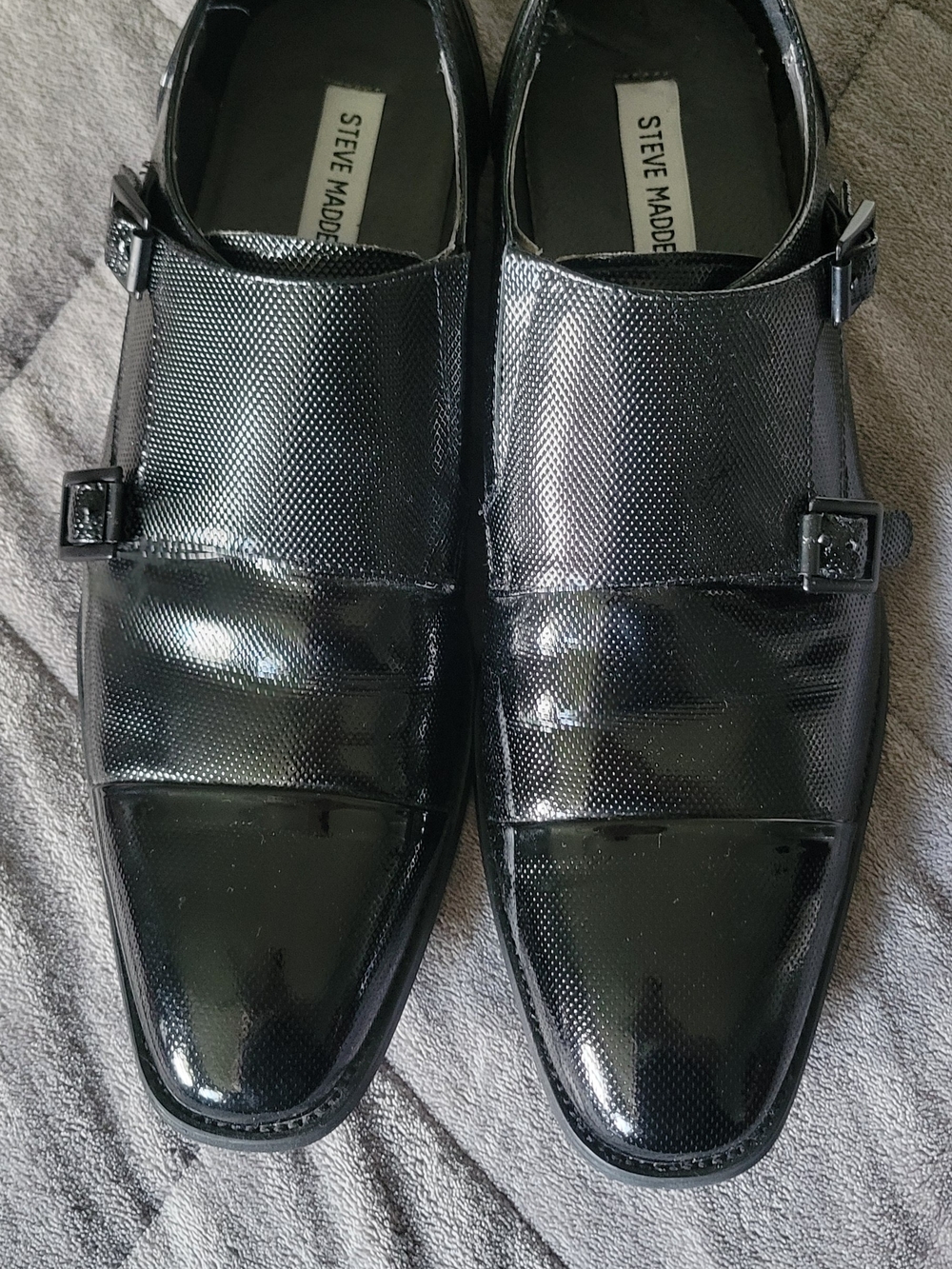 Steve Madden Black Patent Double Monk Strap Dress Oxfords